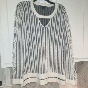 Rock and Republic women's sweater.  Size L.  Mostly white with blue toned black.